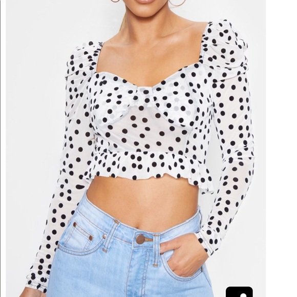 polka dot mesh sleeve top